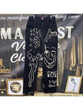 Bleach Art Vtg High Waisted Gloria Vanderbilt Jeans Graffiti Street Wear Wo 12